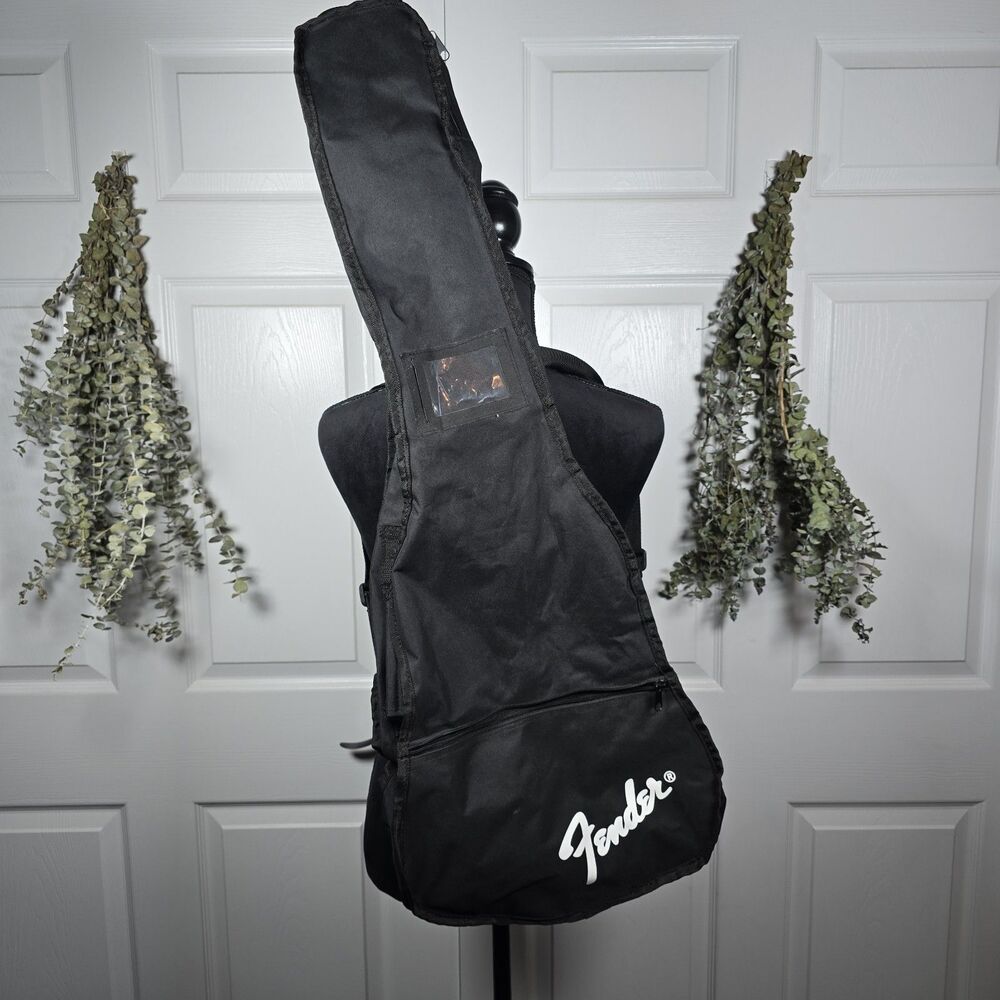 Fender Black Thin Backpack Style Guitar Gig Bag With Logo & Front ZIPPER Pocket.